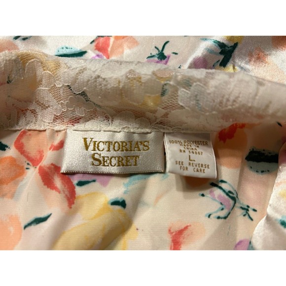 Victoria’s Secret Vintage Gold Label Satin Pajama Top Sleep Shirt Sz L Lace Trim - Picture 2 of 8